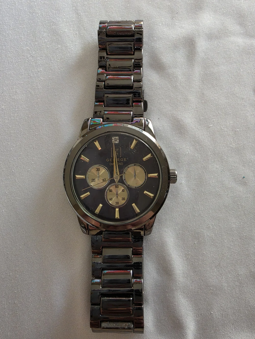 George Men's 41mm Gunmetal Tone Genuine Diamond Bracelet Watch